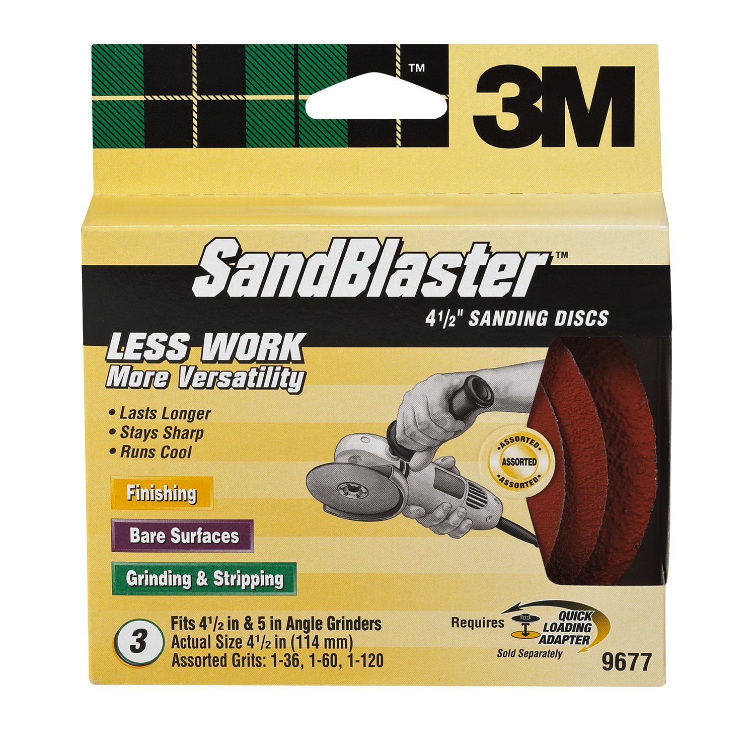 3M SandBlaster 9677 4-1/2-Inch Assorted Grits Right Angle Grinder Sanding Discs